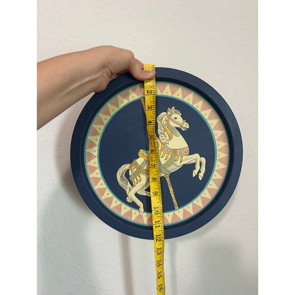 Carousel Pony 90s Round Plate Metal Tin- Navy blue some wear-Made in Taiwan - Picture 3 of 4